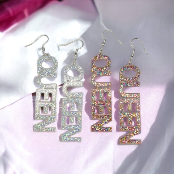 Queen Earrings – Glitter Word Earrings for Birthday Queen, Bride & Bachelorette - Picture 9 of 10